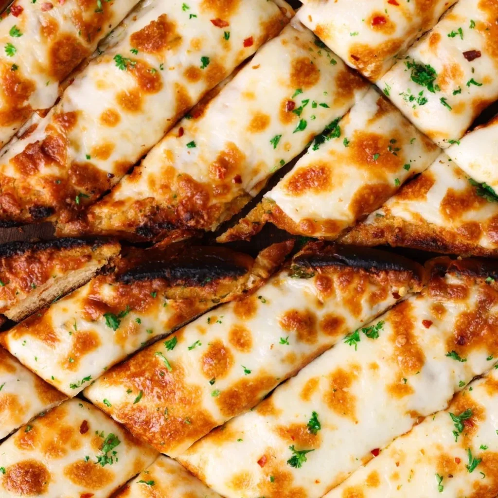 Deliciously baked cheesy garlic bread topped with fresh herbs and melted cheese